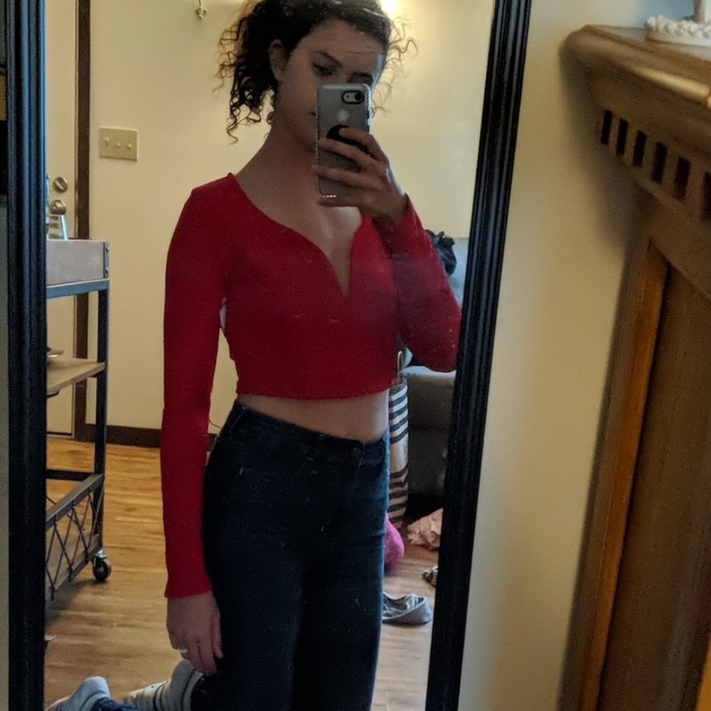 Red Deep V Crop Top